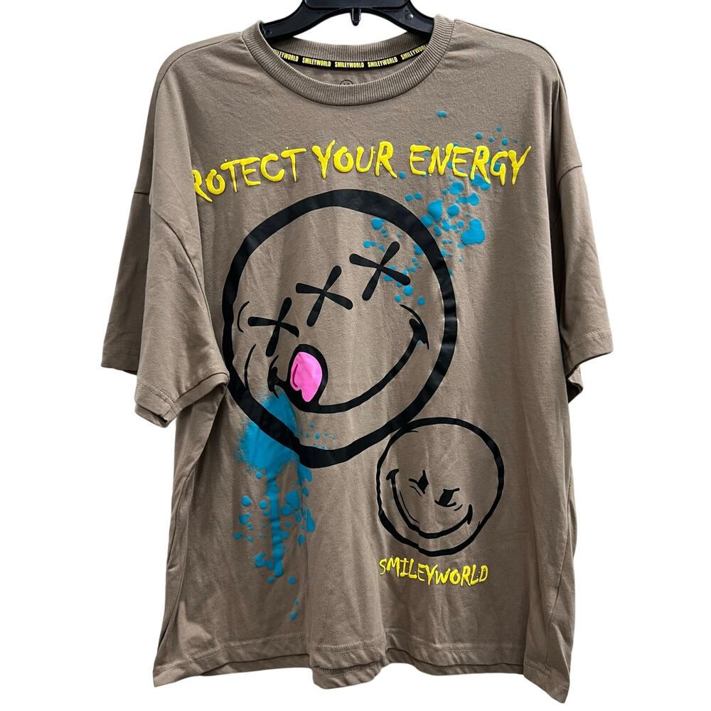 Smiley World protect your energy graphic tee front and back oversized sz XL